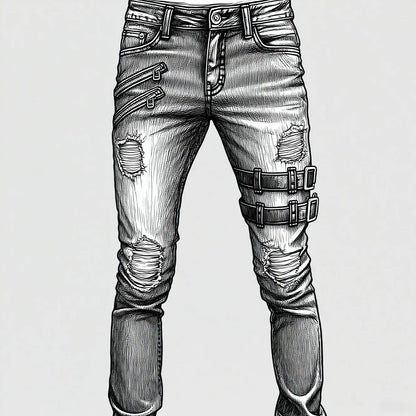 New 2025 Fashion Men's Pants Casual Jeans Men's Thigh Zipper Design Straight leg Jeans Pants Large Size S-4Xl