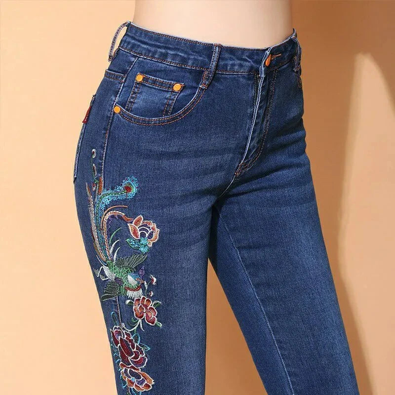 High waisted Elastic Denim Pants Female Casual Trousers