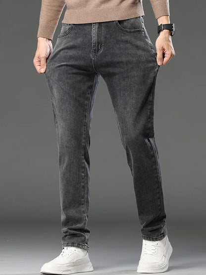 Men's Slim Fit Straight Leg Jeans European Style Versatile Business Casual Stretchy Long Pants