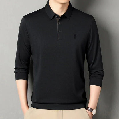 Spring and Autumn Pure Cotton Men's Long Sleeve Collar T-shirt Business Casual Fashion Comfortable Versatile Polo Shirt