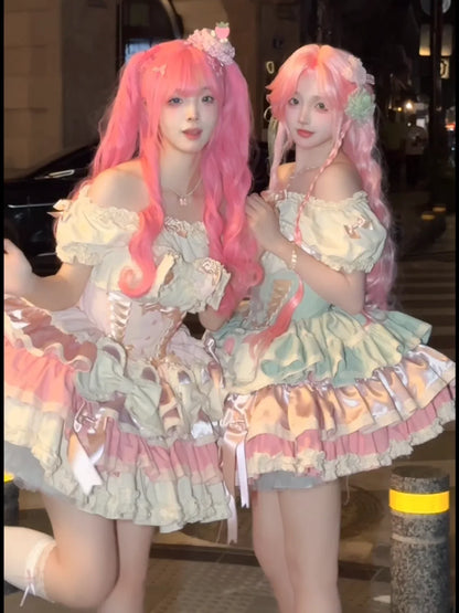 Girls Birthday Lolita Dress 2024 Spring and Summer Women's Tube Top Satin Bowknot Slim Pettiskirt Short Mini Party Dress