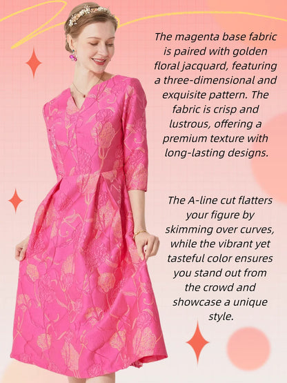 Luxury Dress Women Fashion Elegant Jacquard Dress Party Floral Women Clothing Evening Vintage Dress Formal Vestidos