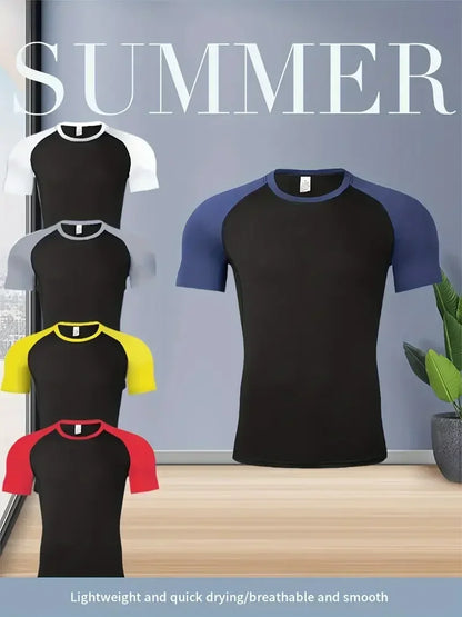 Men's Compress Shirt + 2-in-1 sports shorts 2pcs Set Leisure Breath Short Sleeve Sport Jogging Gym Brand Print Clothing