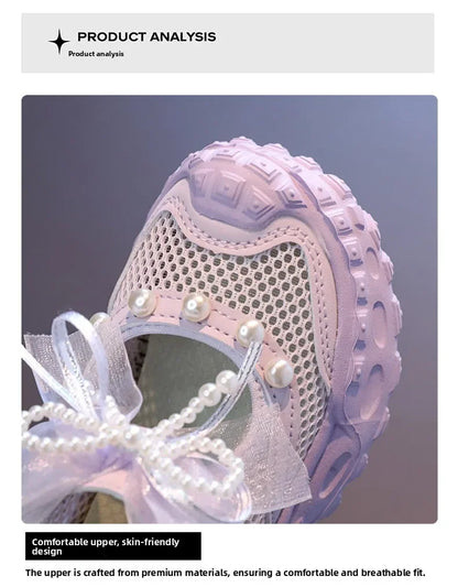 Summer Children School Running Sandals Sweet Breathable Girls Mesh Sports Sandals Non-slip Fashion Kids Princess Cut-outs Shoes