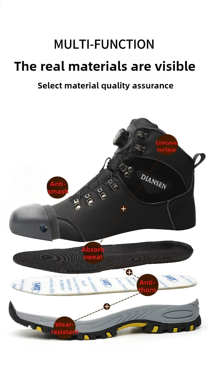 Puncture-Proof Protective Shoes Work Boots Tactical Boots Rotating Button Safety Shoes Men Work Sneakers Indestructible Shoes