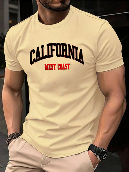100% pure cotton summer men's casual loose California letter printed sports breathable short sleeved round neck T-shirt