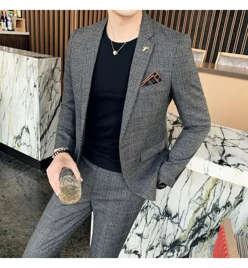Hemp Suit (Blazer + Pants) Men's Fashion Hosts British Style Work Business Wedding Casual Art Style Elegant Gentleman Suit M-5XL