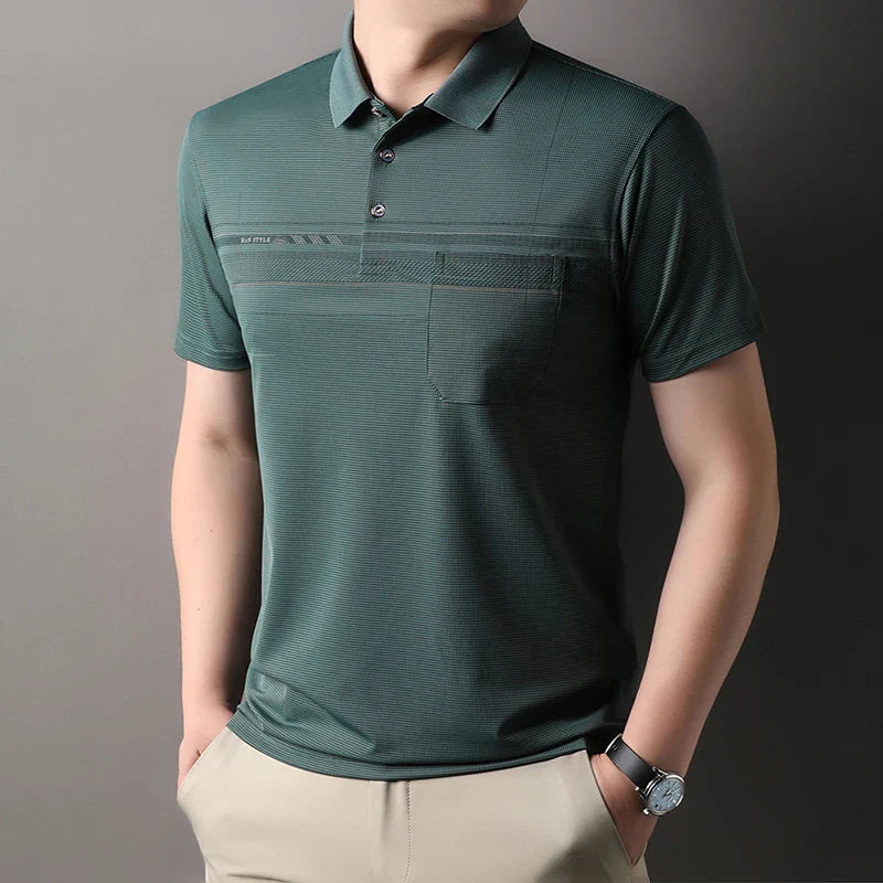 Retro men's short sleeved polo shirt summer fashion pocket stripe high-end custom design comfortable cotton top casual T-shirt