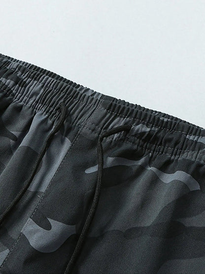 Men's Plain Sports and Casual Trousers with Drawstring Elastic Waist, Camouflage, with Pockets, Suitable for Outdoor Camping, Hiking and Mountaineering, Exercise and Fitness