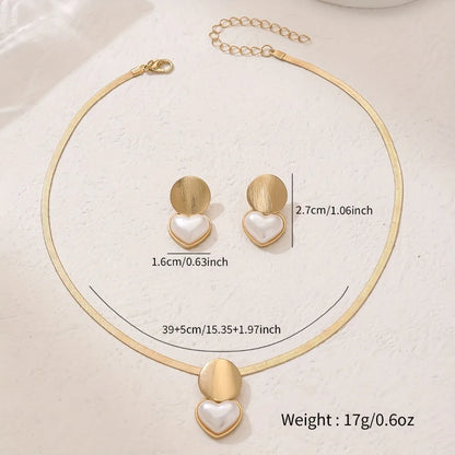 2pcs Set Minimalist Creative Gold Color Circular Heart-shaped Pendant Snake Bone Chain Necklace Earrings for Women Jewelry Sets