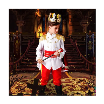 Red The King Prince Cosplay Costume for  Halloween Carnival Party Blue Cloak Scepter Crown Jacket Prince Suit 7 Pcs Makeup Party