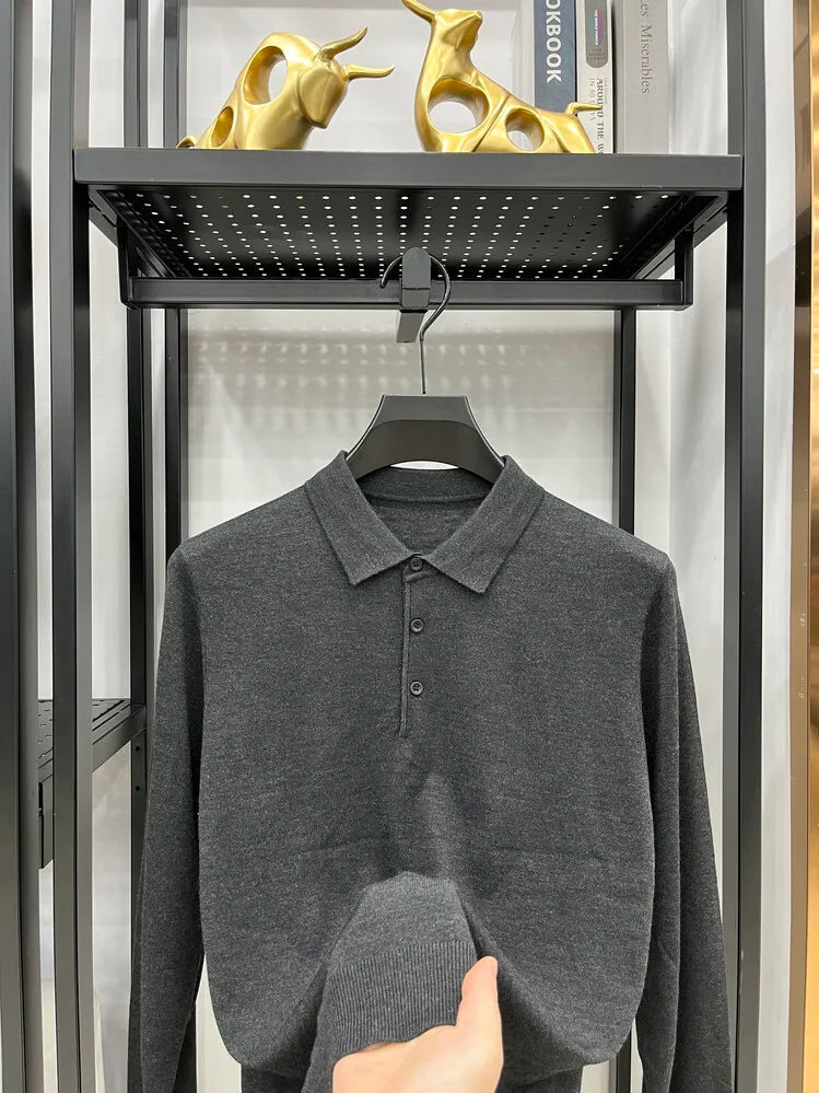 Men's Long Sleeve Fashion Casual Polo, Shirt Collar Pullover Sweater. Business Sweater T-shirt Golf Spring & Autumn Wool