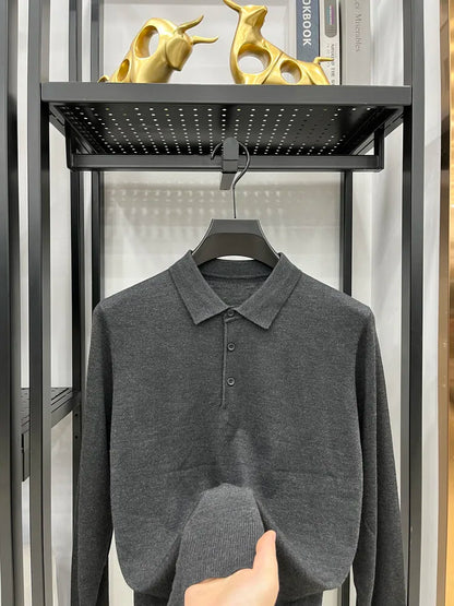 Men's Long Sleeve Fashion Casual Polo, Shirt Collar Pullover Sweater. Business Sweater T-shirt Golf Spring & Autumn Wool