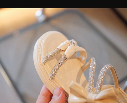 Children Princess Shoes Baby Girls Flat Bling Leather Sandals Fashion Sequin Soft Kids Dance Party Sparkly Shoes Crystal F05214