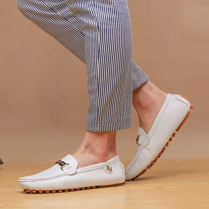 Shoes Men Handmade PU Leather Loafer Casual Driving Flats Slip-on Shoes Luxury Comfy Moccasins White Loafers Shoes for Men