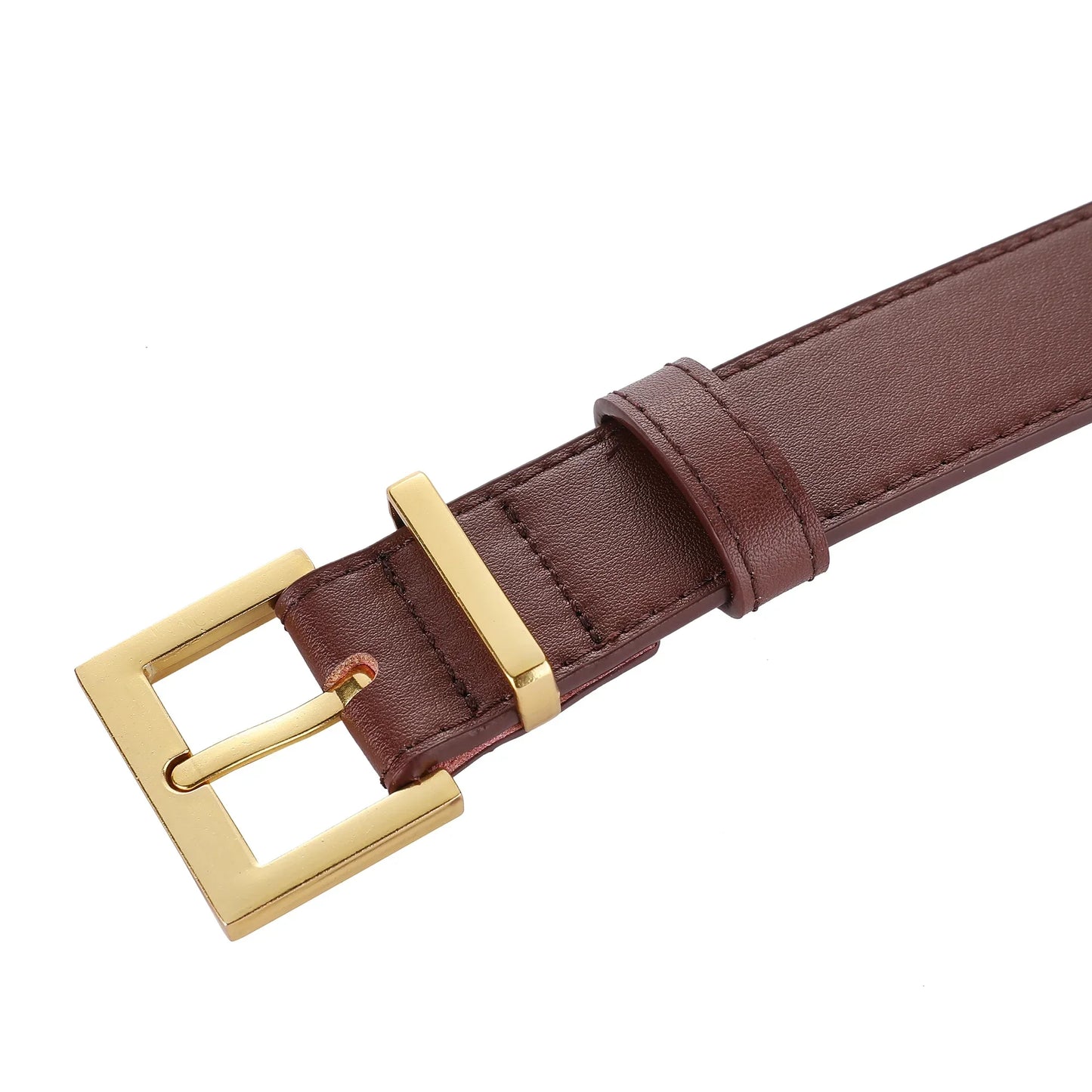 New Luxury Double Genuine Leather Belt for Women Jeans Casual Dress Square Alloy Buckle Ladies Trendy Belts Fashion Waistband