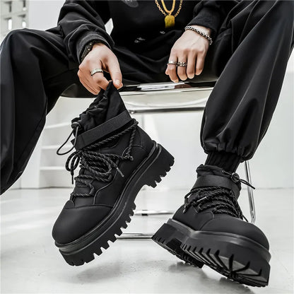 Fashion Men Casual Boots Designer High Top Mens Ankle Boots Winter Work Boots Breathable Walking Sneakers Black Leather Boots