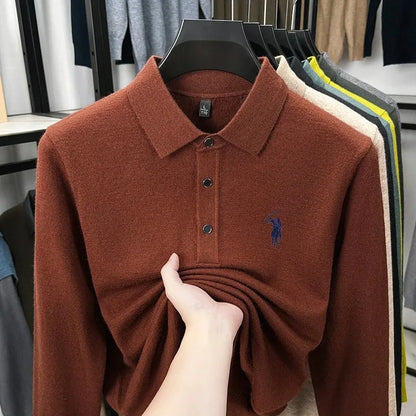 High quality luxury knitted long sleeve T-shirt men's autumn new designer brand Pony embroidery fashion Paul classic polo shirt