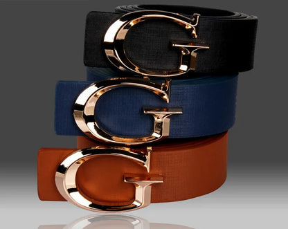 Men's and Women's Casual Fashion Belt  Korean Version Gold Buckle Belt Trendy I-shaped Buckle Belt