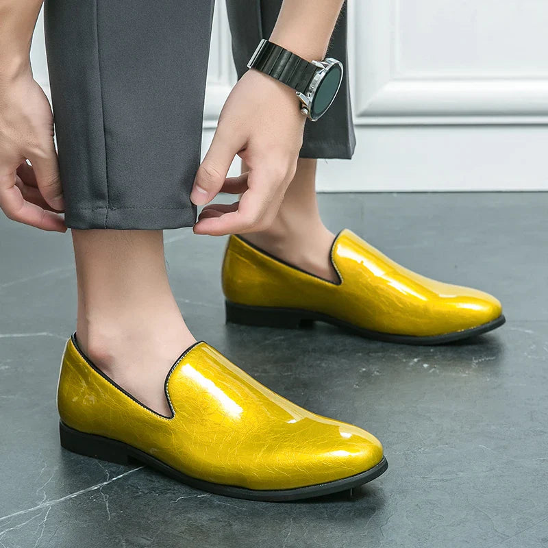 Patent leather bright casual leather shoes set feet a slip-on lazy people work business British windbean men's shoes size 46