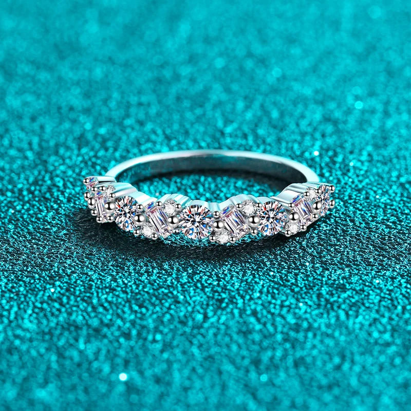 Emerald Cut Round Cut Full Moissanite Ring for Women Sparkling 925 Sterling Silver Lab Diamond Wedding Band Fine Jewelry