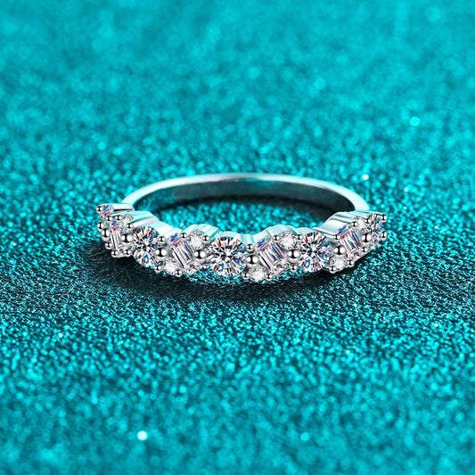 Emerald Cut Round Cut Full Moissanite Ring for Women Sparkling 925 Sterling Silver Lab Diamond Wedding Band Fine Jewelry