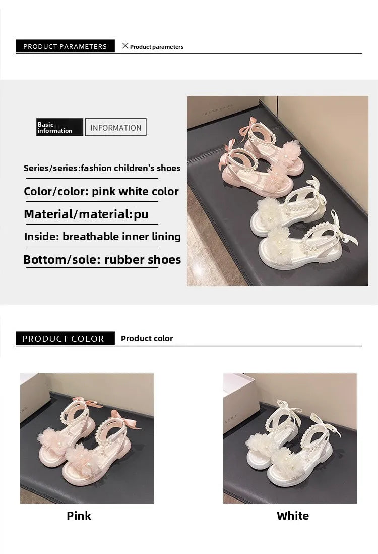 Girls Summer Sandals Soft Bottom Toe-Open Cute Princess Shoes Middle Large Children Little Girls Student Beach Shoes