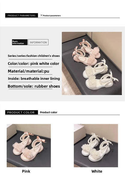 Girls Summer Sandals Soft Bottom Toe-Open Cute Princess Shoes Middle Large Children Little Girls Student Beach Shoes
