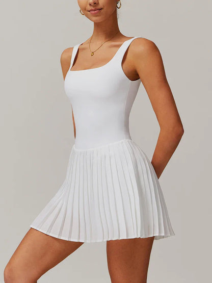 Workout Tennis Dress with Built in Shorts Square Neck Padded Workout Dress with Pockets Golf Athletic Mini Dresses