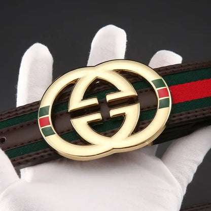 2026 New Unisex Red Green Stripe Belt 3.8cm - Durable Canvas Designer Waistband with Metal Logo, Trendy & Wear- Resistan