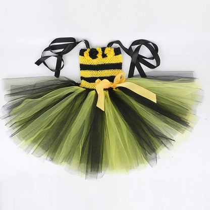 Baby Girls Flower Honeybee Costumes for Kids Yellow Black Little Bee Tutu Dress with Wings Children Birthday Halloween Outfits