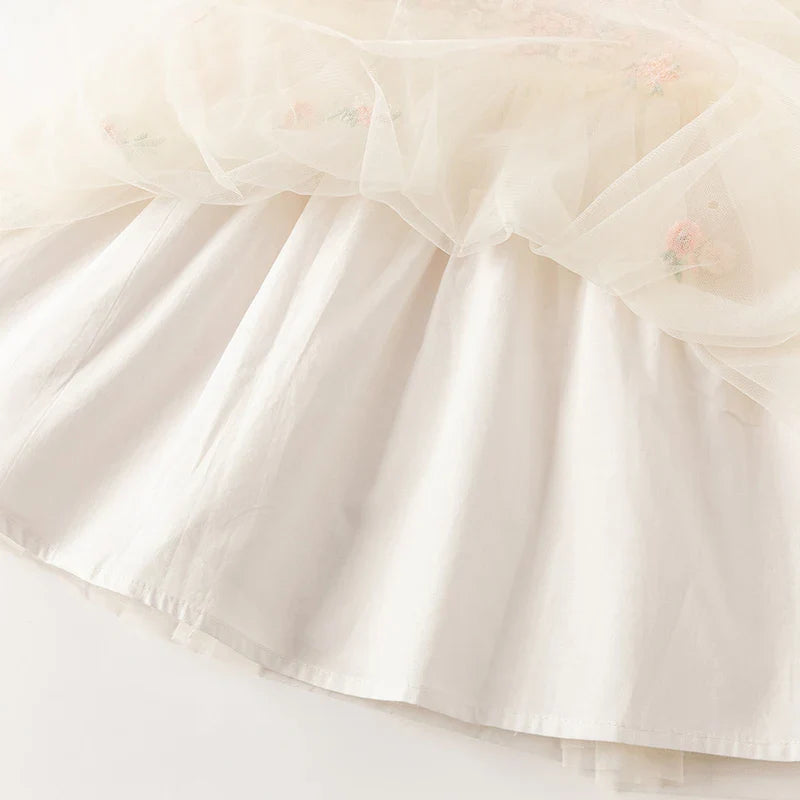 Children's Princess Dress for Girls 2025 New Summer Floral Puff Sleeves Mesh Charm Noble Cute Sweet Party DB2240549
