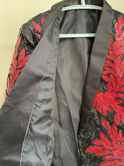 Men's Gold Sequin Applique Fashion Trend Suit Set High-Quality Casual Jacket And Western Pants Two-Piece Ensemble