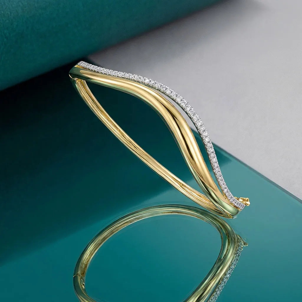 Moissanite Double Wavy Bangle Bracelets for Women GRA Certified 1.5mm Diamond s925 Sterling Silver Plated 18K Bracelet