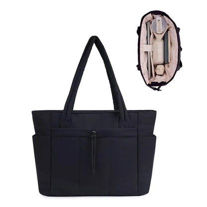 Ladies Lightweight Portable Tote Bag Quilted Travel Bag Casual Shoulder Bag in Black Khaki Colors small tote bags for women