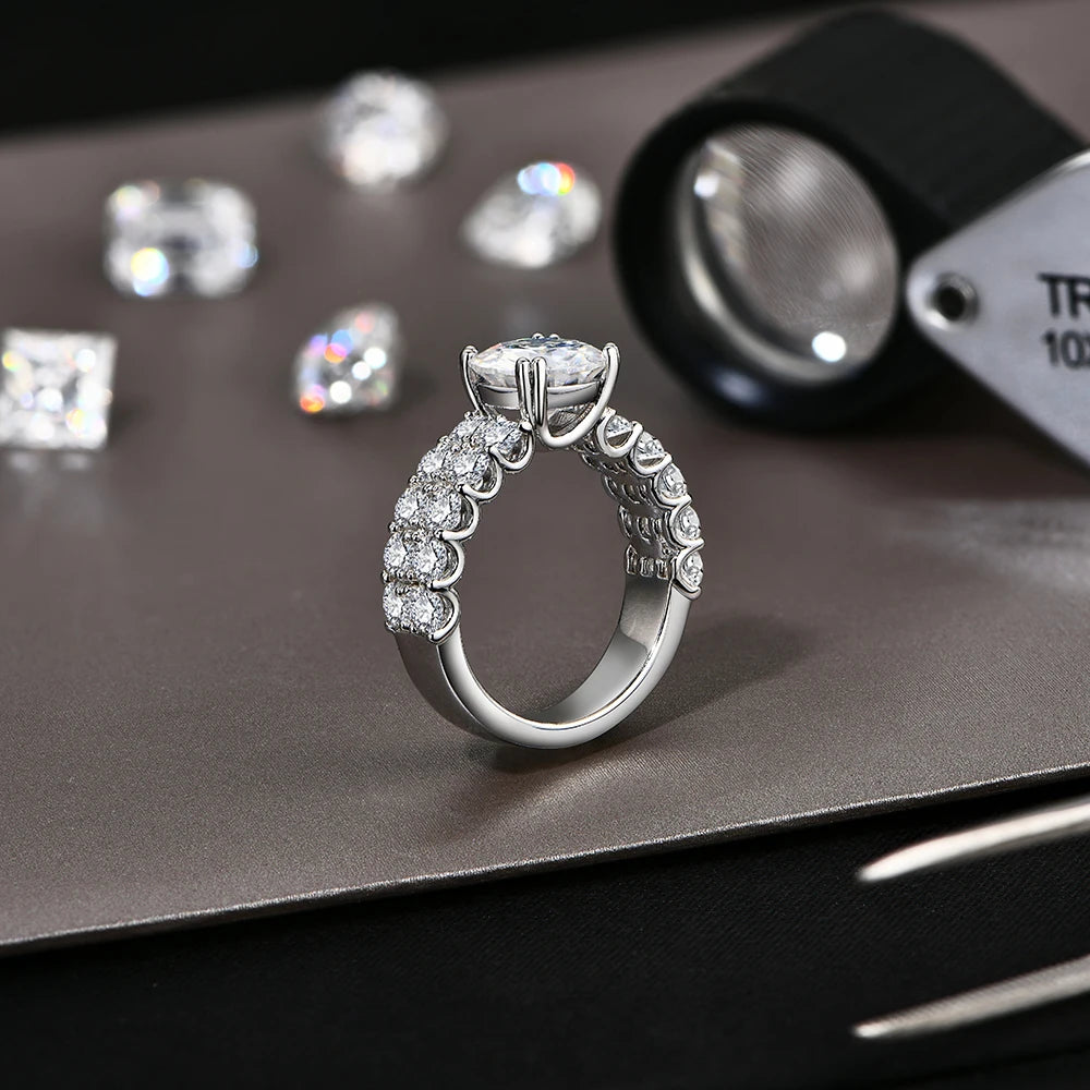 Full Sparkling D VVS1 Moissanite Rings for Women Round Cut 3.0CT Diamond S925 Silver 18K White Gold Plated Fine Jewelry