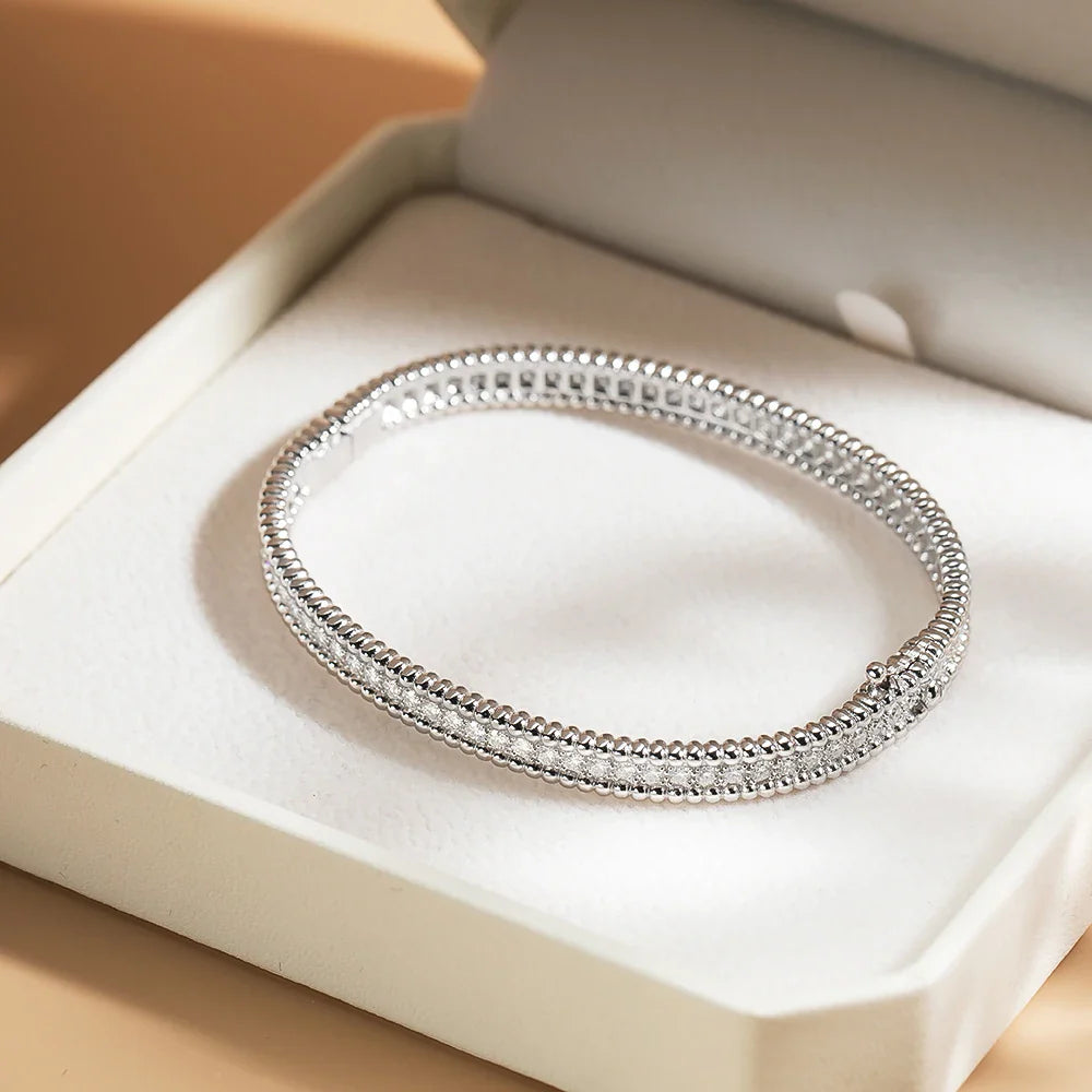 2mm D Moissanite Bangle Women Gift Solid 925 Silver Bracelet Sparkling Lab Diamond Hand Circles Joker Fold Wear Jewelry
