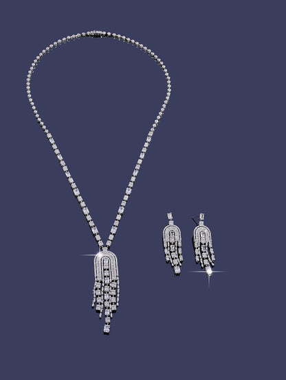 2025 Luxury Big Square Stone Long Necklace And Earrings Sets For Women Cubic Zirconia Dubai Bridal Jewelry