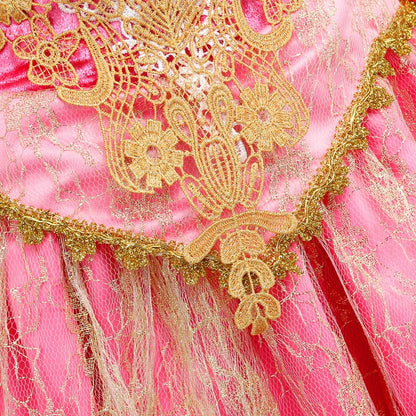 Exquisite Princess Ball Gown Sleeping Beauty Fairy Tale Costume Play Lace Gold Rim Deluxe Christmas Aurora Party Dress 2 4 6 8Yr
