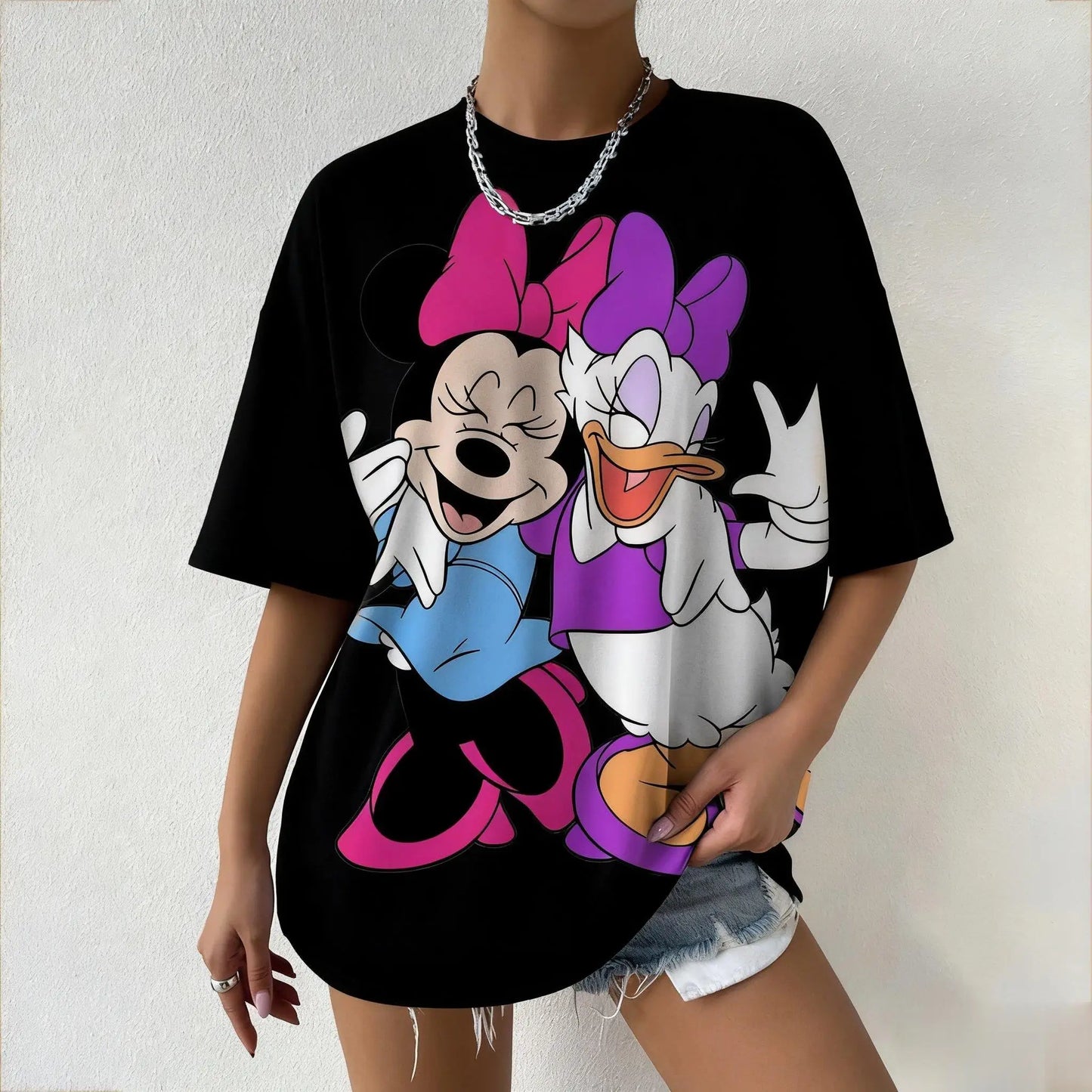 T-shirt Women Casual Short Sleeve Tops Mickey Mouse Minnie Daisy Duck Print New Summer Graphic Tee Y2k Clothes