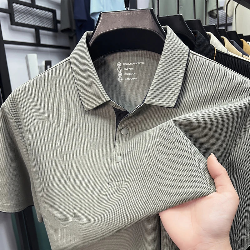 High quality 100% cotton solid color short sleeve polo shirt unique button men summer breathable comfort texture lapel T-shirt