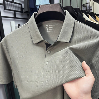 High quality 100% cotton solid color short sleeve polo shirt unique button men summer breathable comfort texture lapel T-shirt