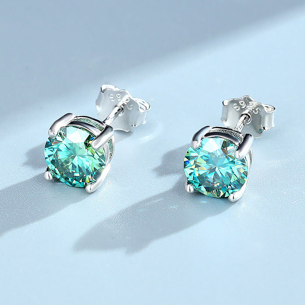 4-claw Real Moissanite Stud Earrings for Women 925 Sterling Silver Earring White Pink Red Green Color Diamond EarringCertified