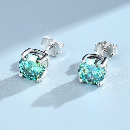 4-claw Real Moissanite Stud Earrings for Women 925 Sterling Silver Earring White Pink Red Green Color Diamond EarringCertified