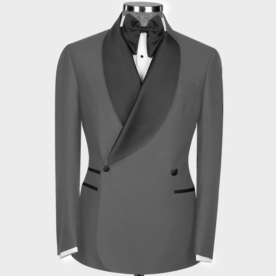 Men Suit 2 Pieces Black With Bright Lapel Double Button For Wedding Banquet Work Office Business Casual Jacket With Pants