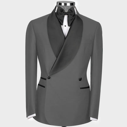 Men Suit 2 Pieces Black With Bright Lapel Double Button For Wedding Banquet Work Office Business Casual Jacket With Pants