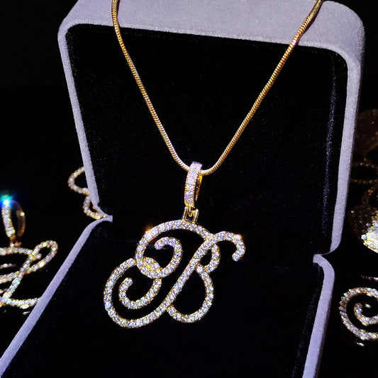 A-Z Cursive Initial Letter Name Pendant Necklace For Women Simple Rope Chain Letter Necklace Fashion Jewelry Gift
