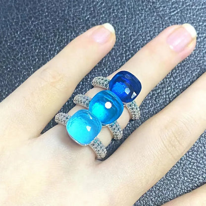 10.6mm Classic Ring for Women Light Blue Zircon Blue Topaz Candy Water Drop Crystal Ring Platinum Plated Jewelry Gift