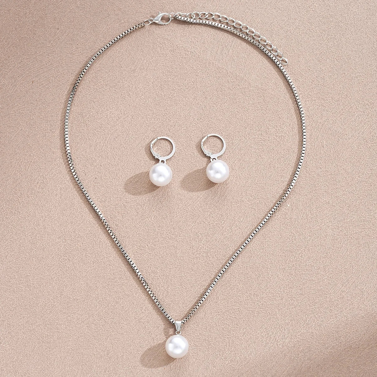 3 Pcs/Set Round Pearl Pendant Necklace For Women Exquisite Fashion Rhinestone Double  Earring Wedding Jewelry Set Gift