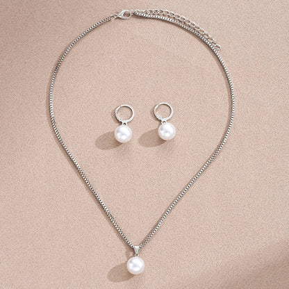 3 Pcs/Set Round Pearl Pendant Necklace For Women Exquisite Fashion Rhinestone Double  Earring Wedding Jewelry Set Gift